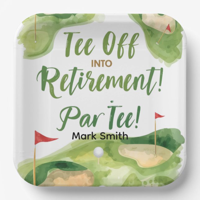 GOLF RETIREMENT Tee off ParTee for golfer Paper Plate (Front)