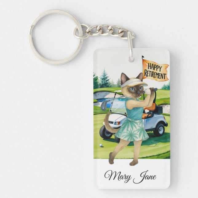 Golf Retirement themed for Siamese Cat lovers Keychain (Front)