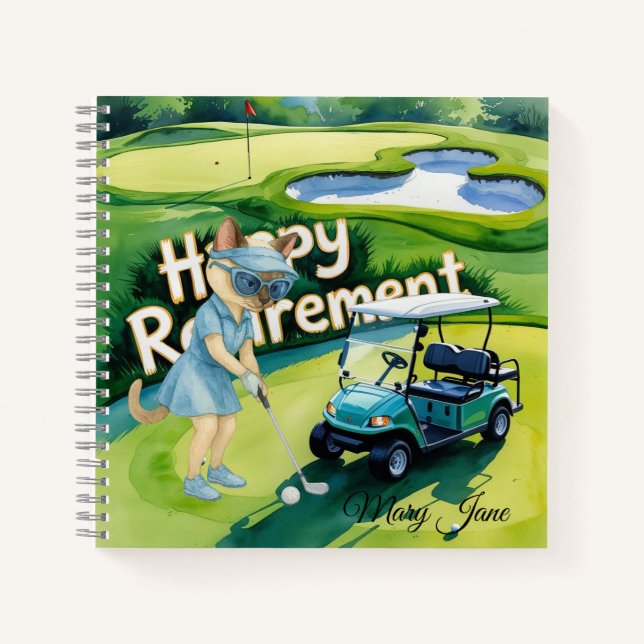 Golf Retirement themed for Siamese Cat lovers Notebook (Front)