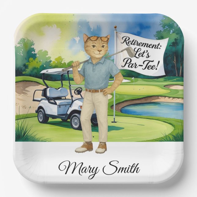 Golf Retirement themed for Siamese Cat lovers Paper Plate (Front)