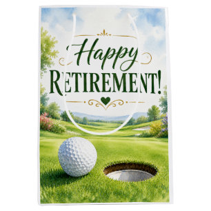 Golf Retirement themed with golf ball on green Medium Gift Bag