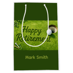 Golf Retirement themed with golf ball on green Medium Gift Bag