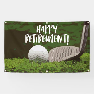 Golf Retirement with ball and iron on green  Banner