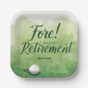 Golf Retirement with ball on green Paper Plate