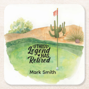 Golf Retirement with ball on green Square Paper Coaster