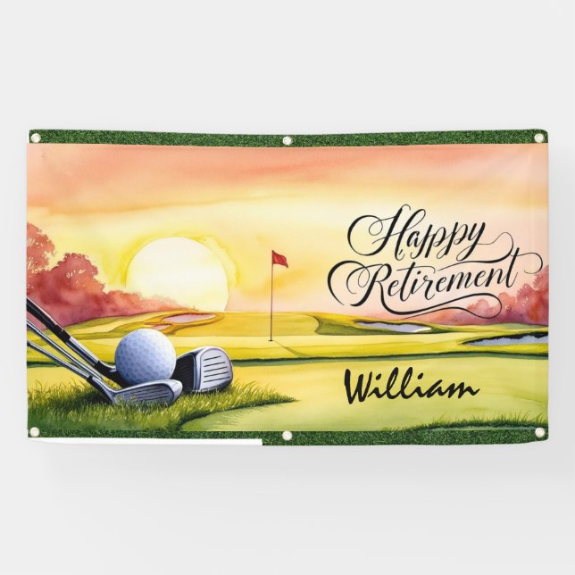 Golf Retirement with golf course and golfer name Banner (Horizontal)