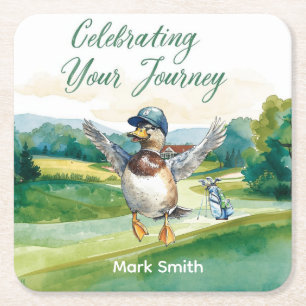 Golf Retirement with golf themed Square Paper Coaster