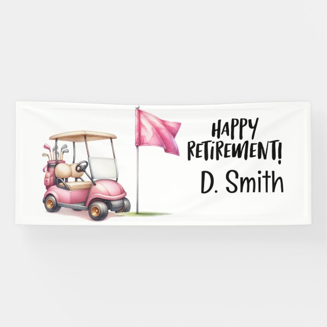 Golf retirement with  pink golf cart for woman banner (Horizontal)