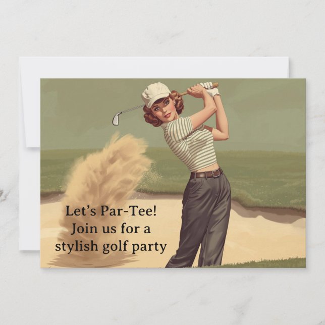 Golf  Retro Golf Chic: Woman Golfer at the Green Invitation (Front)