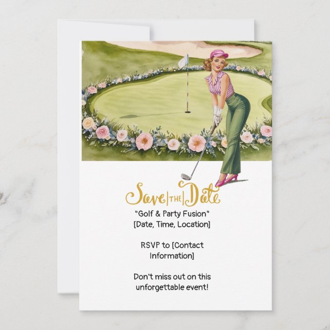 Golf  Retro Golf Chic: Woman Golfer at the Green Invitation (Front)
