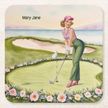 Golf  Retro Golf Chic: Woman Golfer at the Green