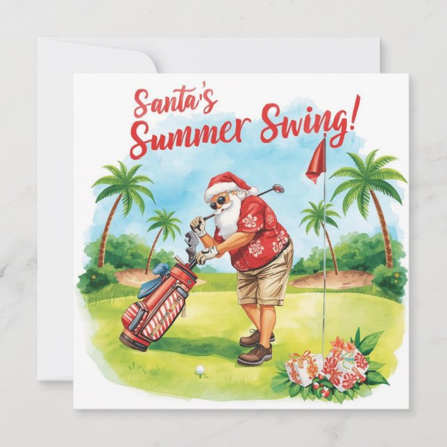 Golf Santa Christmas Summer time Holiday Card (Front)