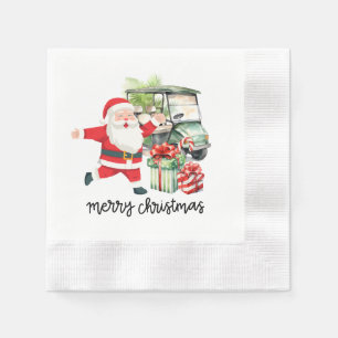 Golf Santa  Claus and Golf Cart Christmas  Napkin
