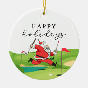 Golf Santa Claus golfer happy Holidays   Ceramic Ornament