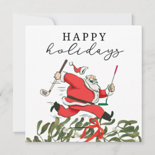 Golf Santa Claus golfer happy Holidays Holiday Card