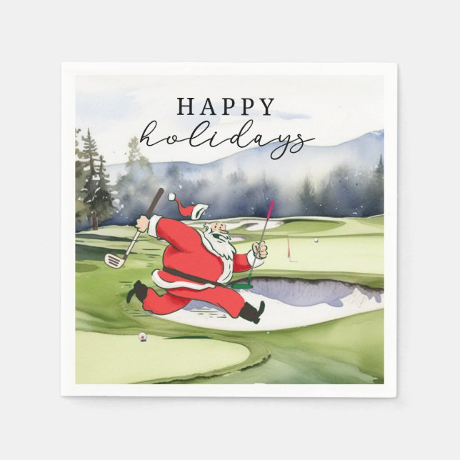 Golf Santa Claus golfer happy Holidays      Napkin (Front)