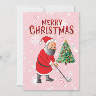 Golf Santa Claus golfer in on pink background Invitation
