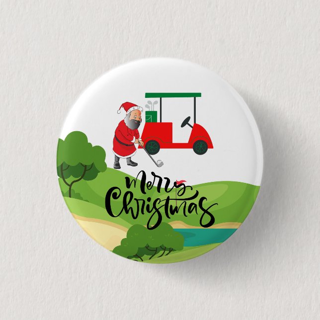  Golf Santa Claus golfer Merry Christmas on Green  1 Inch Round Button (Front)