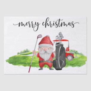 Golf Santa Claus golfer Merry Christmas on Green Tissue Paper
