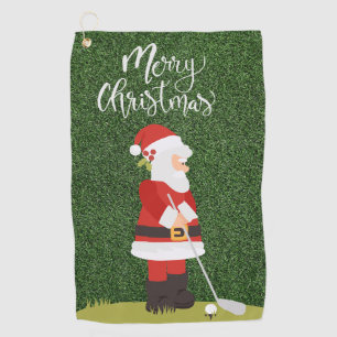 Golf Santa Claus golfer on green grass Christmas  Towel