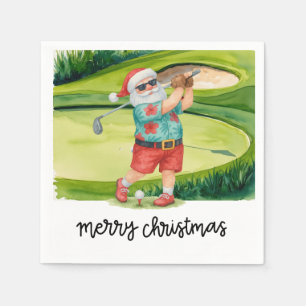 Golf  Santa Claus golfing Christmas Summer Themed  Napkin
