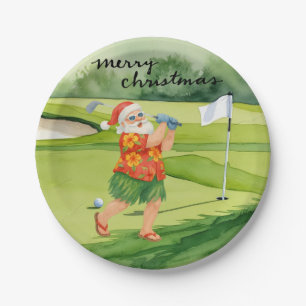 Golf  Santa Claus golfing Christmas Summer Themed  Paper Plate