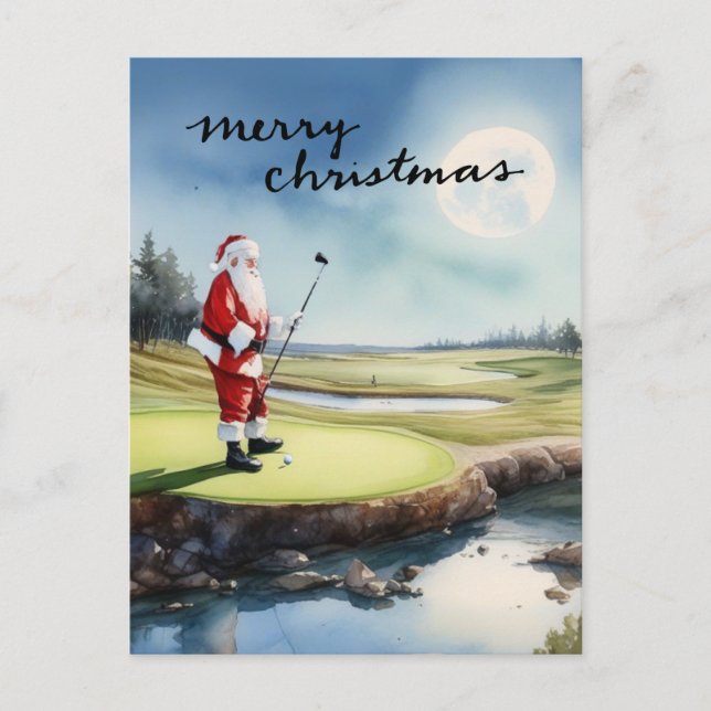 Golf  Santa Claus golfing Christmas Themed  Holiday Postcard (Front)