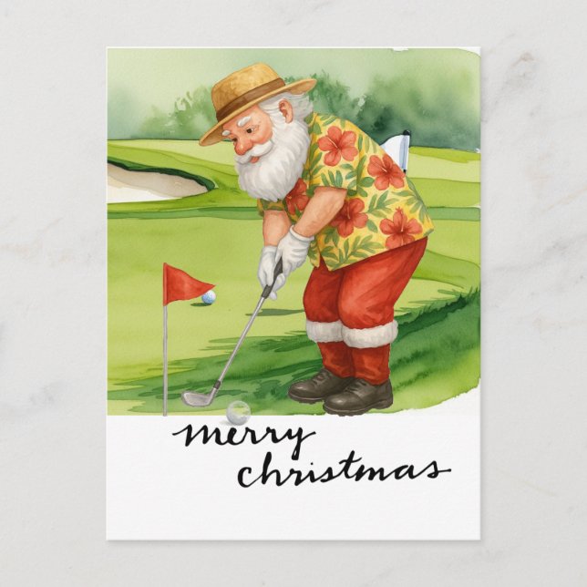 Golf  Santa Claus golfing Christmas Themed  Holiday Postcard (Front)