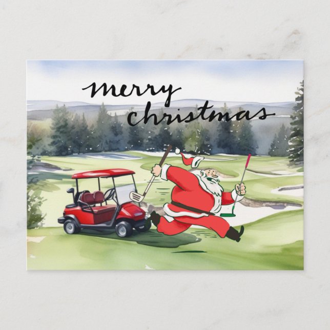 Golf  Santa Claus golfing Christmas Themed  Holiday Postcard (Front)
