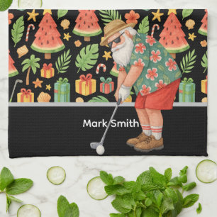 Golf Santa Claus golfing Summer Hawaiian themed Kitchen Towel