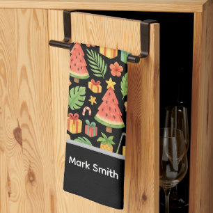 Golf Santa Claus golfing Summer Hawaiian themed Kitchen Towel
