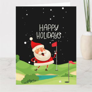 Golf Santa Claus Happy Holidays Christmas Golfing Card