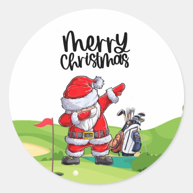 Golf Santa Claus in golf course Christmas Classic Round Sticker (Front)
