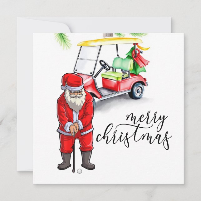 Golf Santa Claus is golfing on Christmas Holiday Card (Front)
