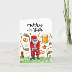 Golf Santa Claus is golfing on Christmas Holiday Card