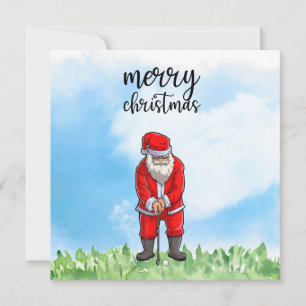 Golf Santa Claus is golfing on Christmas Holiday Card