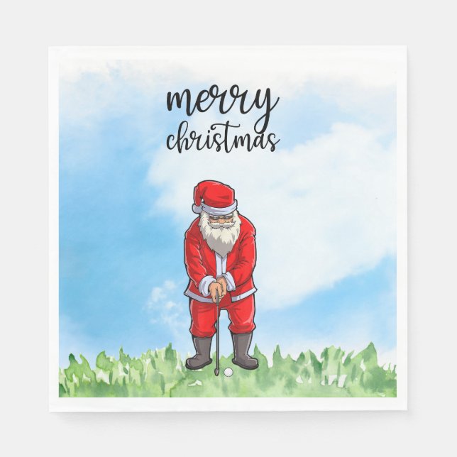 Golf Santa Claus is golfing on Christmas Napkin (Front)
