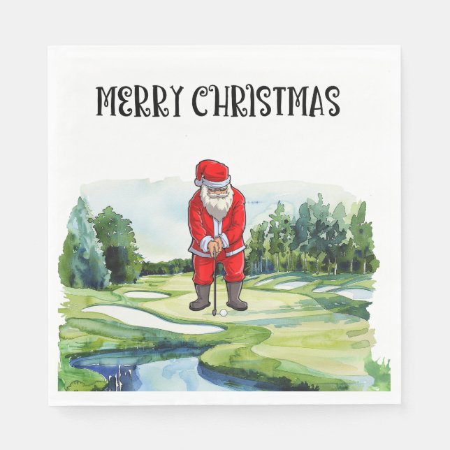 Golf Santa Claus is golfing on Christmas Napkin (Front)