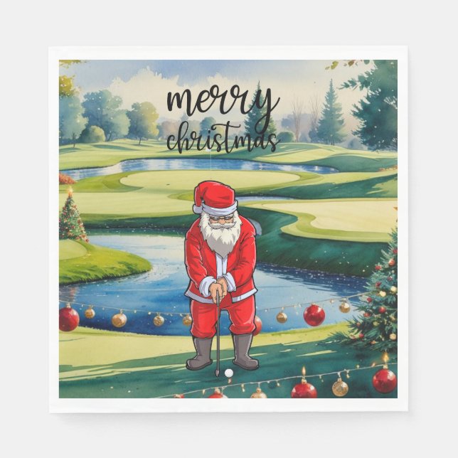 Golf Santa Claus is golfing on Christmas Napkin (Front)