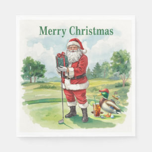 Golf Santa Claus is golfing on Christmas Napkin