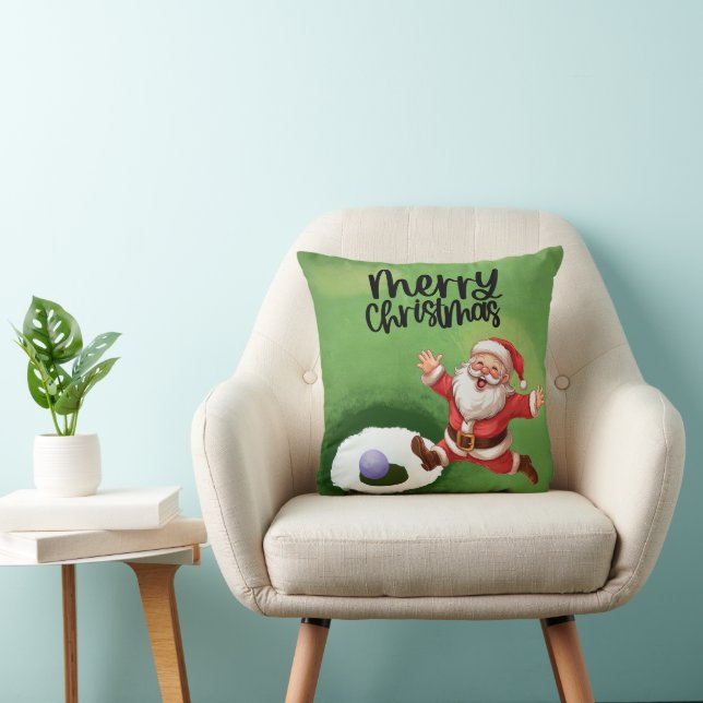 Golf Santa Claus on golf course Christmas Golfer Throw Pillow (Chair)