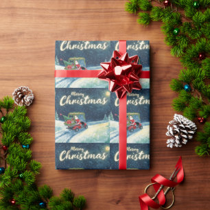 Golf Santa Claus ride red cart Christmas Tree  Wrapping Paper