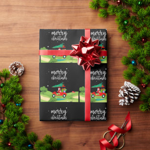 Golf Santa Claus ride red cart Christmas Tree  Wrapping Paper