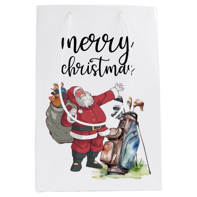 Golf Santa Claus with Christmas Tree  Medium Gift Bag (Front)