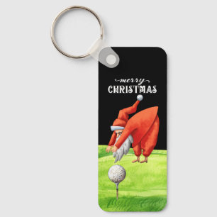 Golf Santa Claus with golf balls on green Keychain