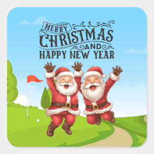 Golf Santa Claus with Snow Merry Christmas  Square Sticker