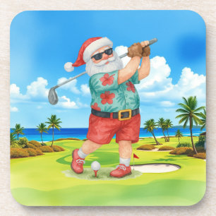 Golf Santa Golfing for Christmas Summer July Coaster