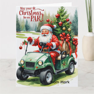 Golf Santa riding golf cart Christmas on course Card