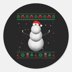 Golf Santa Snowman Ball Ugly Christmas Golfer Golf Classic Round Sticker