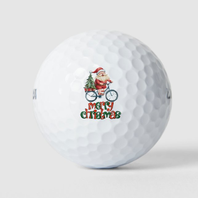 Golf  Santa with Christmas Tree Merry Christmas Golf Balls (Front)